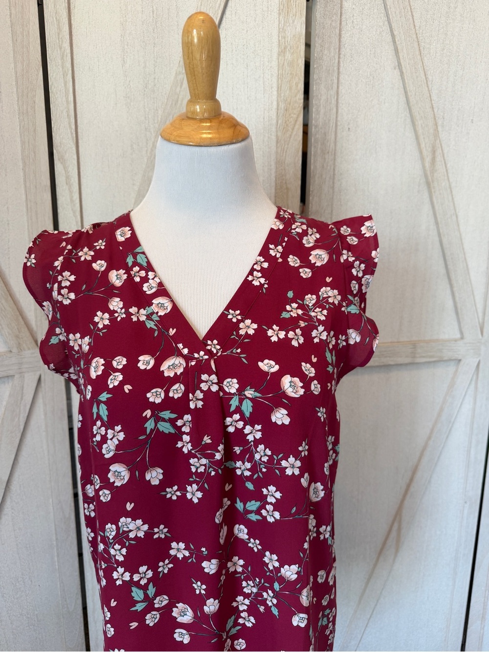LOFT Berry Floral Blouse with Mint Accents - Picture 3 of 12